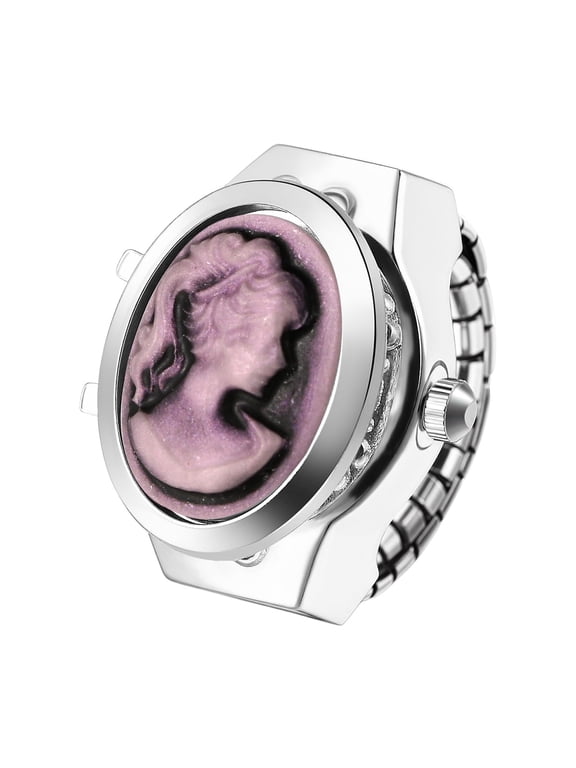 Women Elastic Ring Watch: Quartz Analog Stretch Band Imitation Crystal Openable Case Finger Watch Birthday