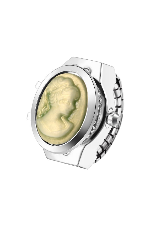 Women Elastic Ring Watch: Quartz Analog Stretch Band Imitation Crystal Openable Case Finger Watch Birthday