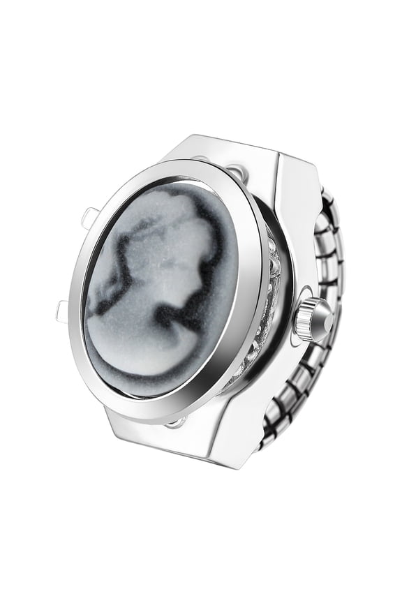 Women Elastic Ring Watch: Quartz Analog Stretch Band Imitation Crystal Openable Case Finger Watch Birthday