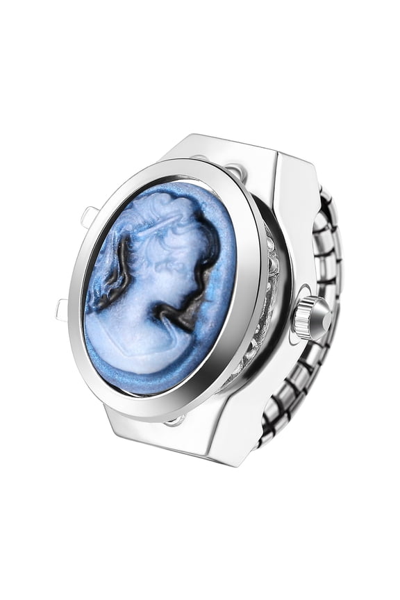 Women Elastic Ring Watch: Quartz Analog Stretch Band Imitation Crystal Openable Case Finger Watch Birthday