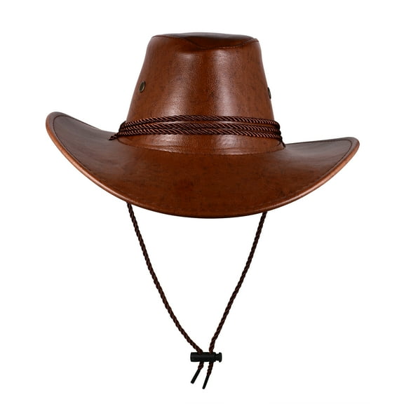 Avaner Women Men Leather Western Wide Brim Cowboy Hat Cowgirl with Lanyard