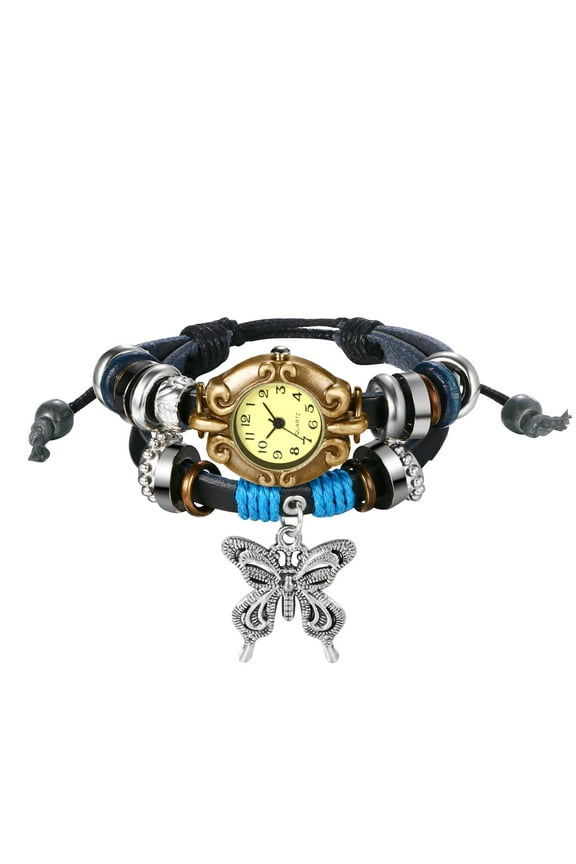Women Quartz Bracelet Watch Fashion Weave Wrap Around Leather Wrist Watch Classic Bracelet Watch for Summer Beach