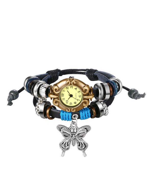 Women Quartz Bracelet Watch Fashion Weave Wrap Around Leather Wrist Watch Classic Bracelet Watch for Summer Beach