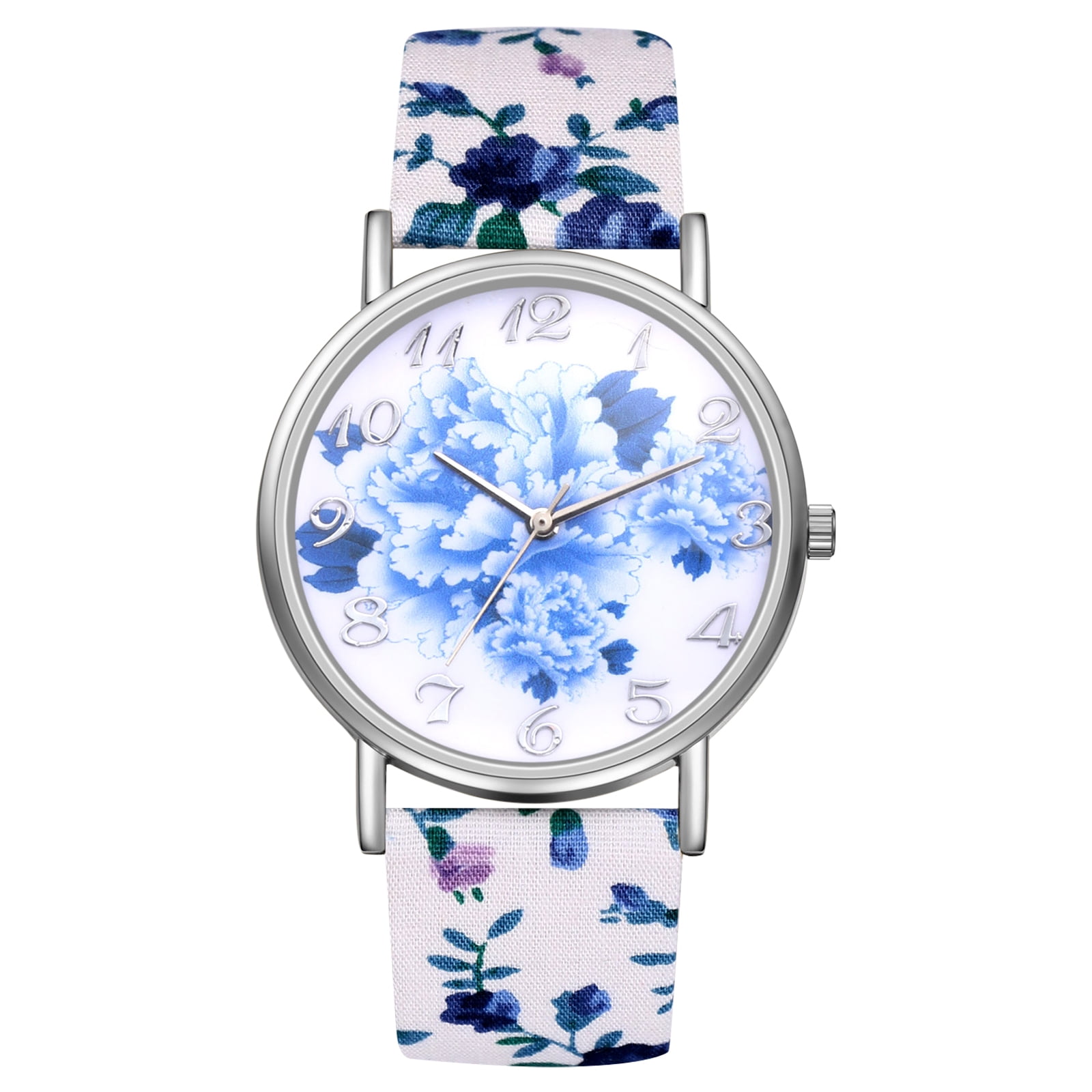Women\'s White Flowers Analog Number Elastic Stretch Band Bohemia Bracelet Watch Amazon.com: Ladies Elegant Floral Flower Stretch Elastic  main image 2