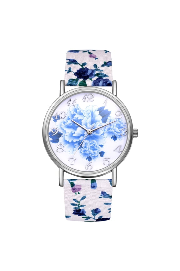 Women Stretch Band Watch,Bohemia Elastic Analog Quartz Big Number Floral Dial Wristwatch Easy To Read Birthday Valentines Day
