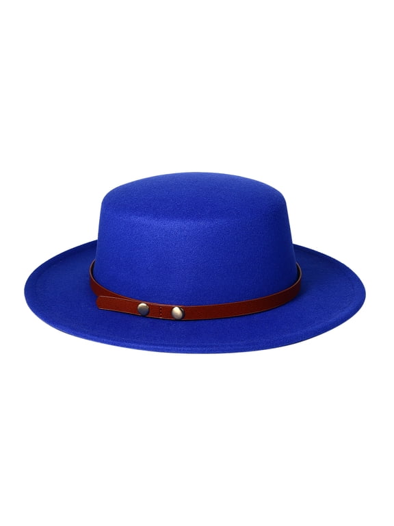 Women Vintage Wide Brim Fedora Hat Belt Panama Hat Felt Jazz Hat Church Derby Cap for Women and Men