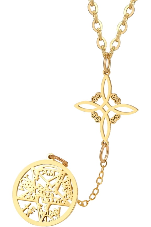 Women Witch Knot Necklace: Tetragrammaton Pentagram Pendant Stainless Steel Celtic Knot