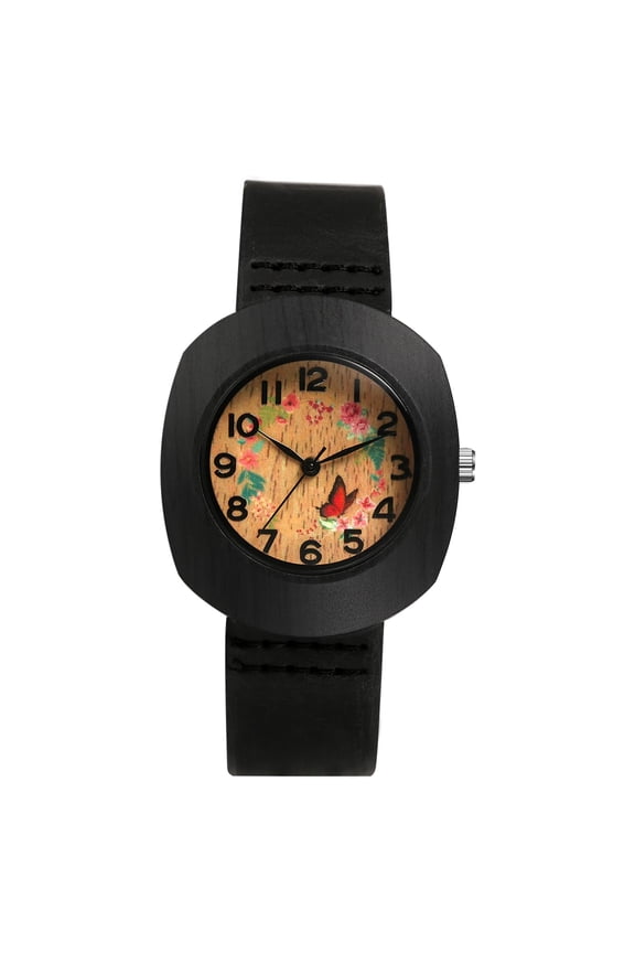 Women's Analog Quartz Bohemian Tonneau Watch: Genuine Leather Watch Strap Arabic numerals and petal-decorated dial