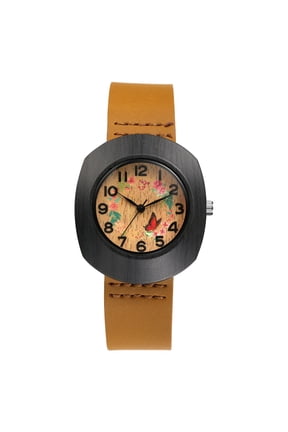 Women's Analog Quartz Bohemian Tonneau Watch: Genuine Leather Watch Strap Arabic numerals and petal-decorated dial