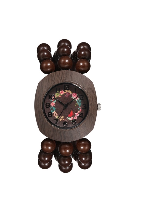 Women's Analog Quartz Bohemian Tonneau Watch: Handmade retractable strap decompression beads Arabic numerals and petal-decorated dial