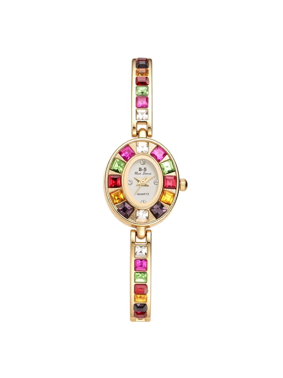 Women's Analog Quartz Oval Watch: Removable Band Full Rhinestone Decor Bracelet Pearl Dial Wristwatch for Women - Versatile