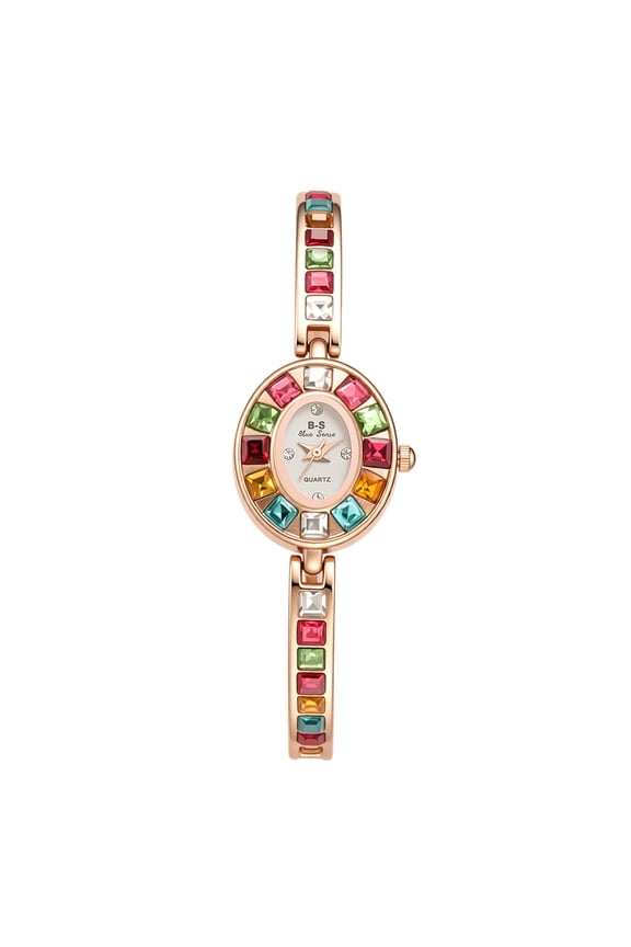 Women's Analog Quartz Oval Watch: Removable Band Full Rhinestone Decor Bracelet Pearl Dial Wristwatch for Women - Versatile