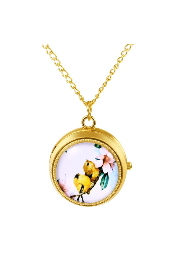 Women's Analog Quartz Pocket Watch: Easy-to-read Arabic numeral dial With rotatable bird decoration - Gift