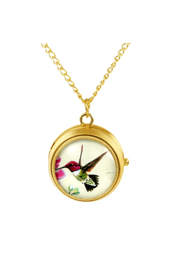 Women's Analog Quartz Pocket Watch: Easy-to-read Arabic numeral dial With rotatable bird decoration - Gift