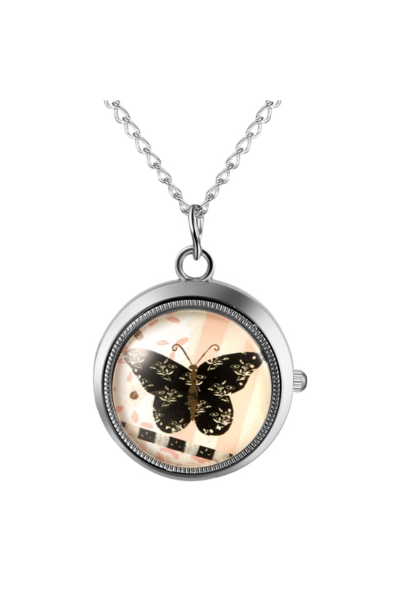 Women's Analog Quartz Rotating Butterfly Decorated Pocket Watch: Arabic Numeral Necklace Sweater Chain - Suitable for All Seasons