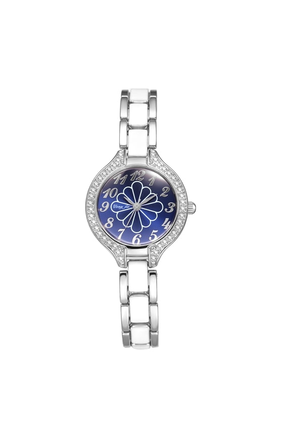 Women's Analog Quartz Round Watch: Full Imitation Diamond Case Faux Ceramic Detachable Strap Arabic Numeral Dial with Floral Decoration - Casual Wristwatch