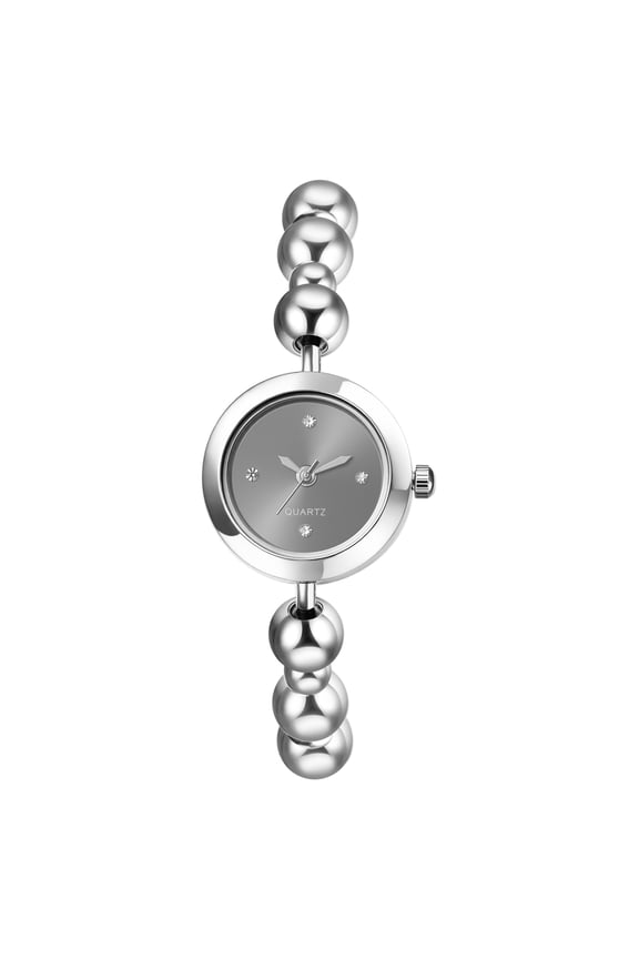 Women's Beaded Bracelet Watch: Adjustable Strap Imitation Diamond-Marked Dial Analog Quartz Wristwatch - Casual