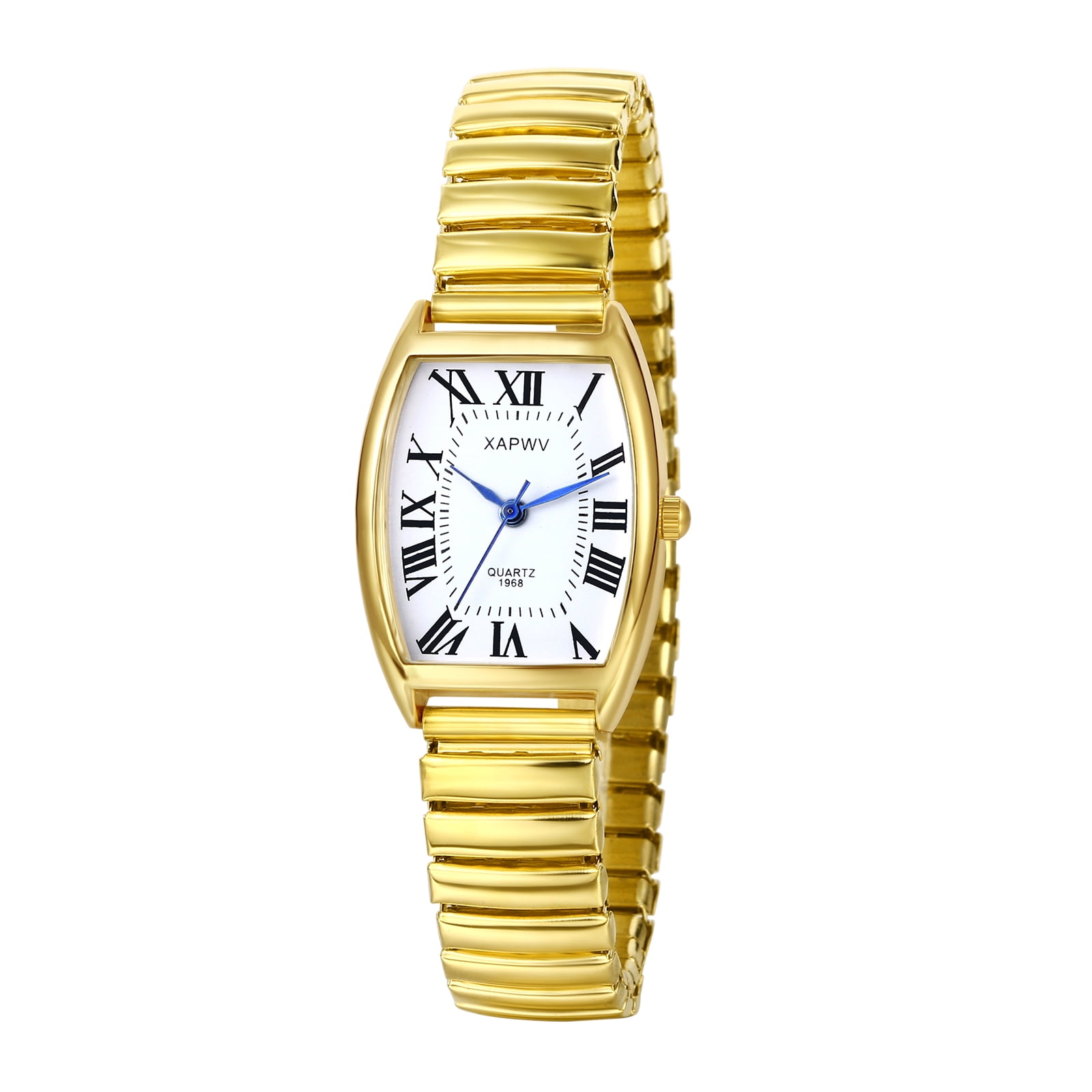 Women Gold And White Analog Quartz Big Dial Easy Reader Stretch Band Wrist Watch Women Ladies Big Numbers Dial Elastic Band Ultra Thin Quartz  main image 2