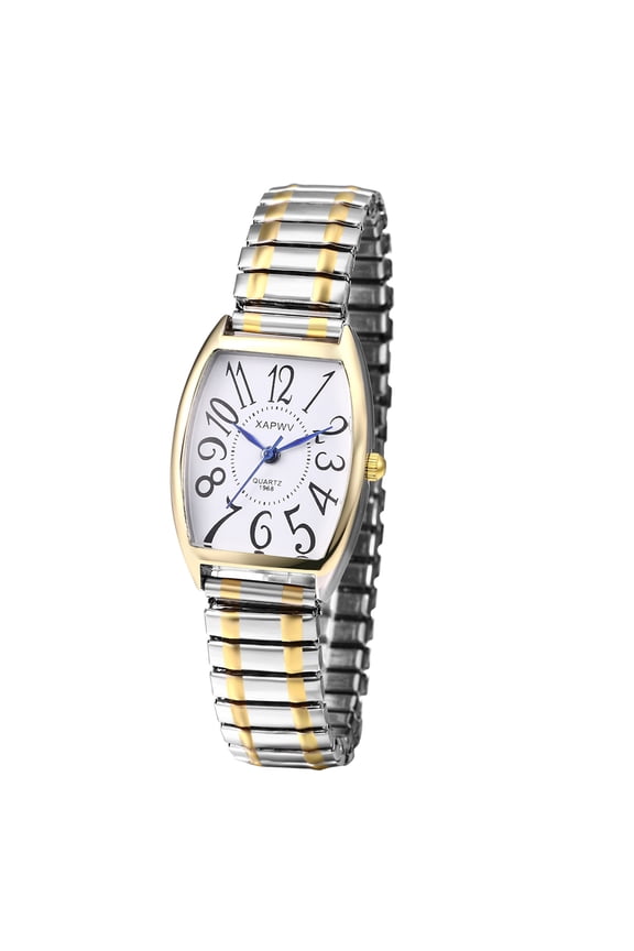 Women's Big Dial Easy Reader Watch Gold/Silver Tone Elastic Stretch Band Wristwatch