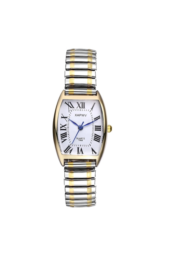 Women's Big Dial Easy Reader Watch Gold/Silver Tone Elastic Stretch Band Wristwatch
