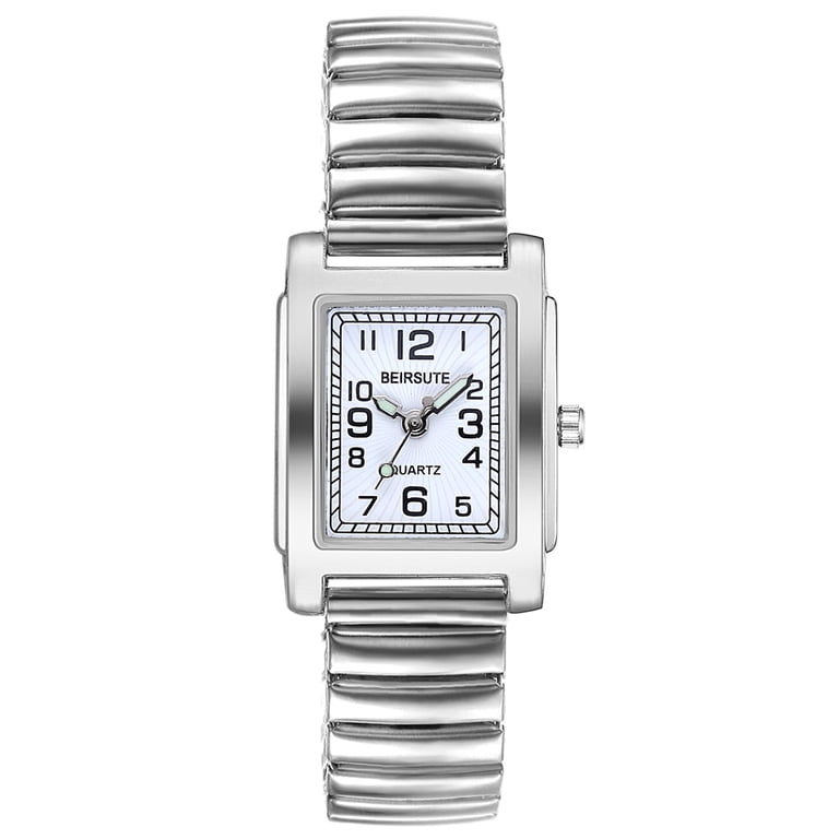 Women\'s Silver White Analog Quartz Big Dial Easy Reader Stretch Band Wrist Watch Avaner Women main image 4
