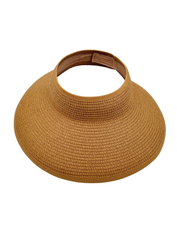 Women's Classic Straw Visor Sun Hat: Breathable Wide Brim Open Top Cap with Adjustable Strap for Beach, Cycling, Daily
