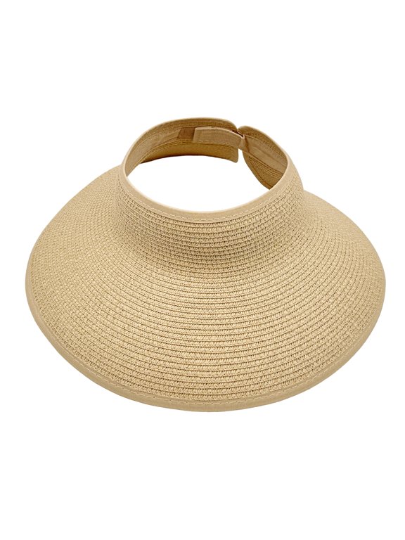 Women's Classic Straw Visor Sun Hat: Breathable Wide Brim Open Top Cap with Adjustable Strap for Beach, Cycling, Daily
