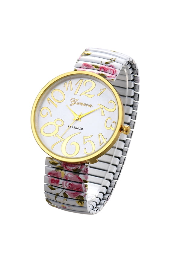 Women's Easy Reader Watch: Bohemian Printed Super Large Clear Number Stretch Wrist Watch Elastic Strap Watches for Women Ladies Wristwatch