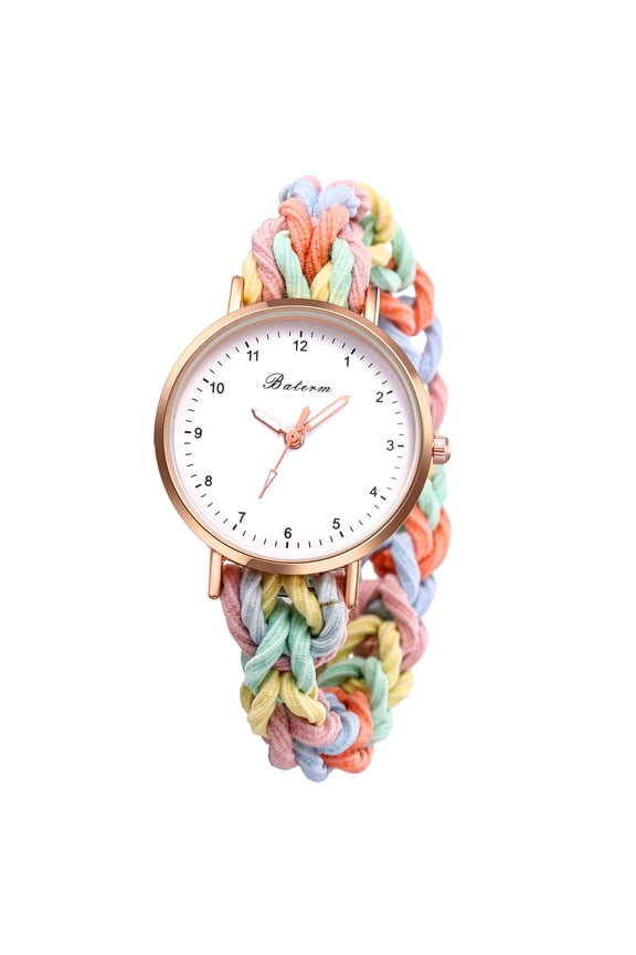 Women's Elastic Braided Watches: Stretchy Strap Multicolored Bracelet Quartz Wrist Watches for Women