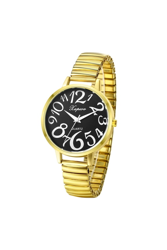 Women's Elastic Strap Watch: Large Face Big Number Easy Reader Watch Analog Quartz Watch Waterproof Casual Business Dress Wristwatch