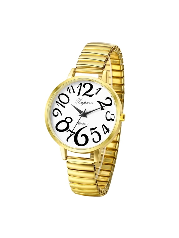Women's Elastic Strap Watch: Large Face Big Number Easy Reader Watch Analog Quartz Watch Waterproof Casual Business Dress Wristwatch