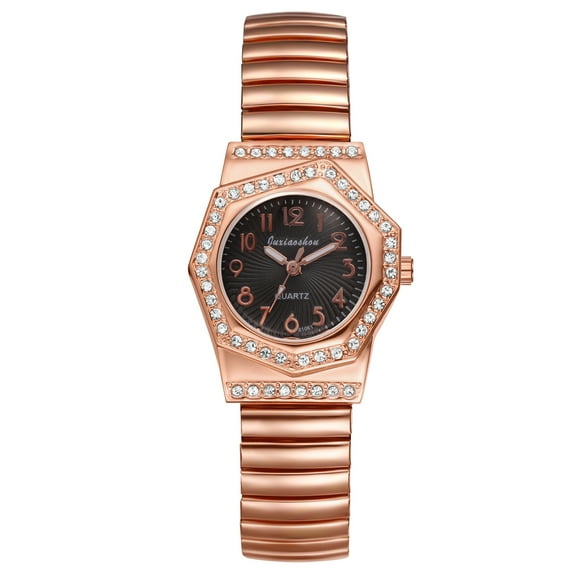 Avaner Women's Elastic Wrist Watches: Rhinestones Stretch Band Rosegold Octagonal Analog Quartz Bling Watch