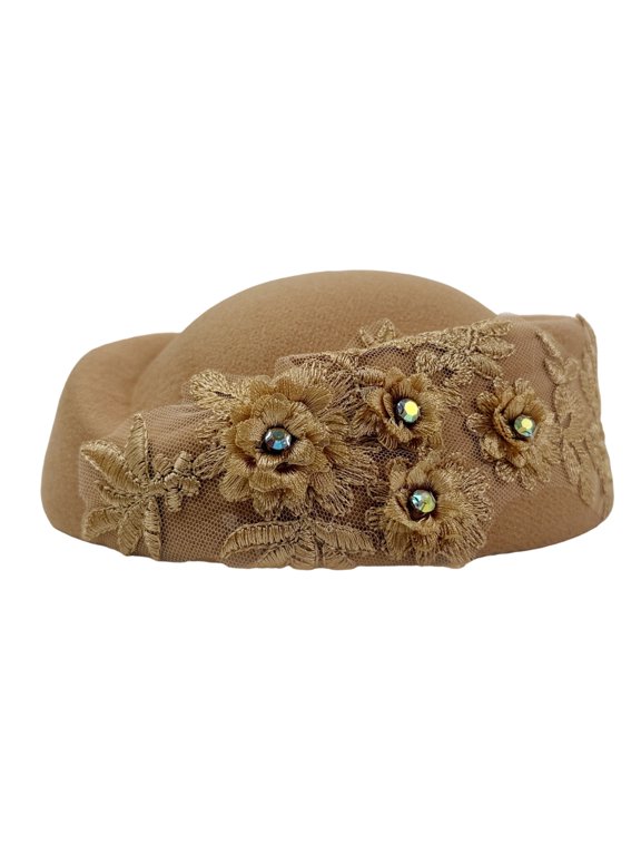 Women's Fall Winter Felt Stewardess Hat with Lace Flower – Costume Cap for Role Play, Parties & Daily Wear