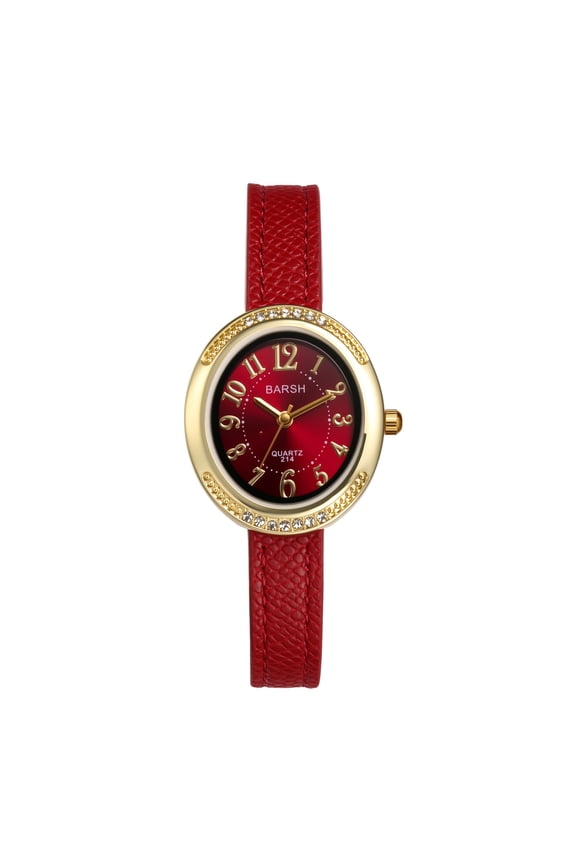 Women's Leather Strap Watch: Large Arabic Numeral Dial Rhinestone Bezel Oval Wistwatch - Casual Gift