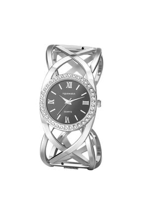 Women's Luxury Cuff Bracelet Watch: Stainless Steel Stap Imitation diamond-Look Bezel Easy-to-Read Roman Numeral Markers Analog Quartz Watch