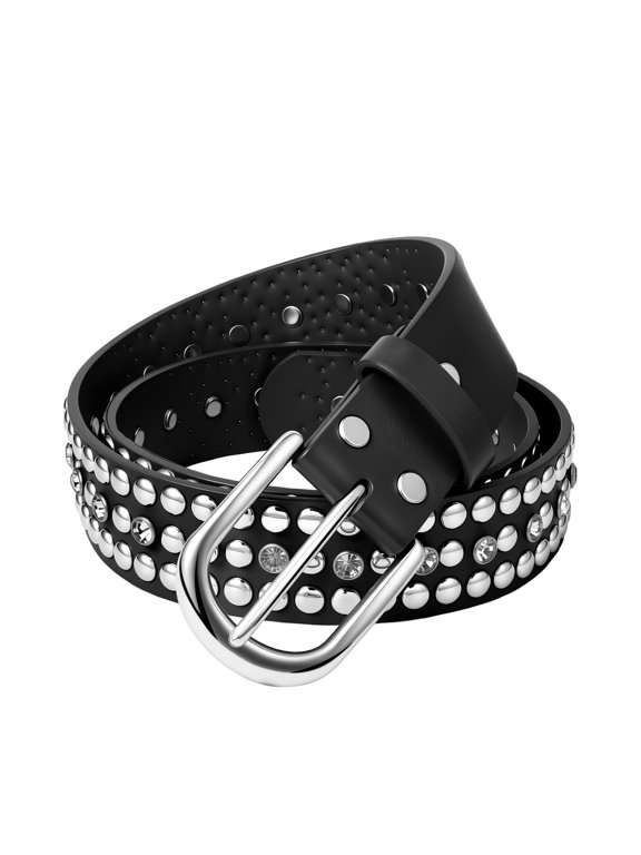 Women's Men's Full Studded Faux Leather Belt: Heavy Metal Rivet Vintage Y2K Waistband for Streetwear, Party, Club, Unisex