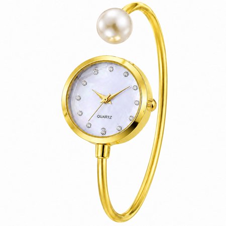 Avaner Women's Pearl Bracelet Watch: Open Cuff Bangle Imitation Pearl Crown Jewelry Bridal Elegant Wristwatch for Women