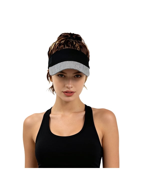 Women's Ponytail Hat Wig, Black Gray Sun Visor Hat With Synthetic Hair, High Ponytail Wig Hat For Sports Casual Daily