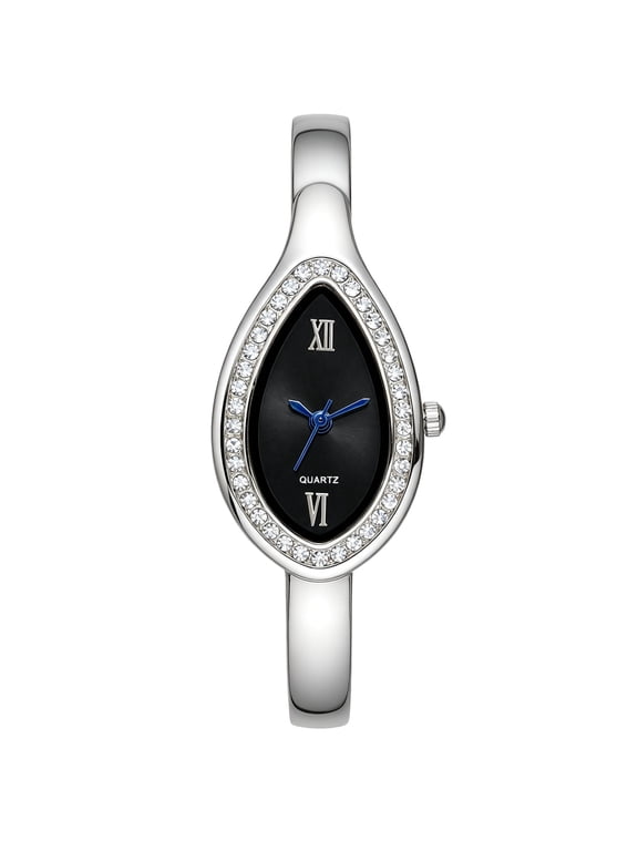 Women's Rhinestone Bangle Watch: Analog Quartz Movement Roman Numeral Dial Rhinestone Decor Teardrop Shape Wristwatch for Women