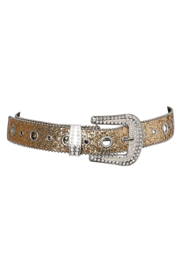 Women's Rhinestone Trim Wide Belt: Sequin Belt for Jeans and Dresses