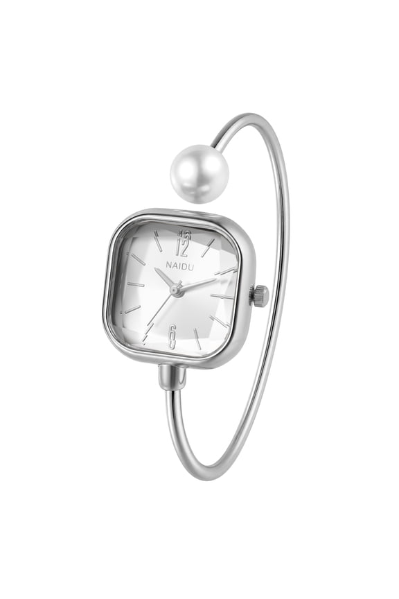 Women's Square Pearl Bangle Bracelet Watch: Bar Marker Dial for Office & Daily Wear