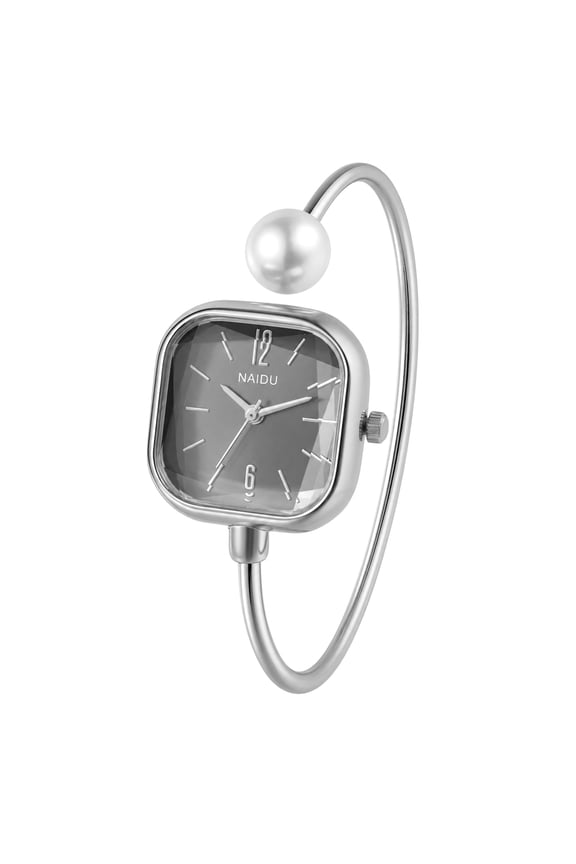 Women's Square Pearl Bangle Bracelet Watch: Bar Marker Dial for Office & Daily Wear
