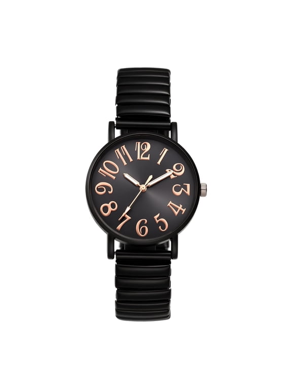 Women's Stretch Band Watch: Analog Quartz Movement Large Number Dial Stainless Steel Elastic Strap Sunray Dial Wristwatch for Women
