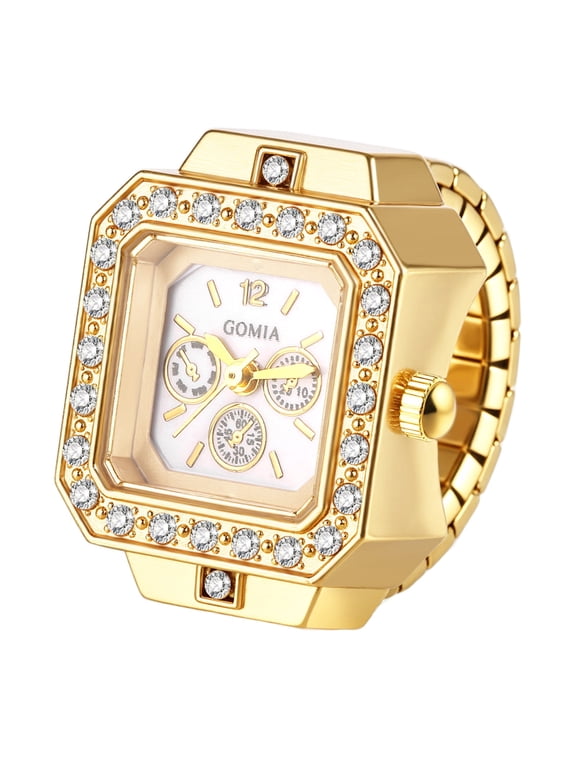 Women's Stretch Ring Watch: Analog Quartz Square Full Imitation Diamond Case Three-Eye Decorative Dial Ring Watch - Casual Business