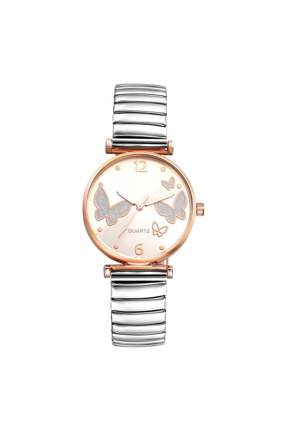 Women's Stretch Strap Watch: Sparkly Butterfly Arabic Numeral Dial Elastic Band Watch - Casual