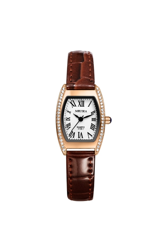 Women's Tonneau Shape Watch: Analog Quartz Watch with Roman Numeral Imitation Diamond Bezel and High-quality PU Crocodile Pattern strap