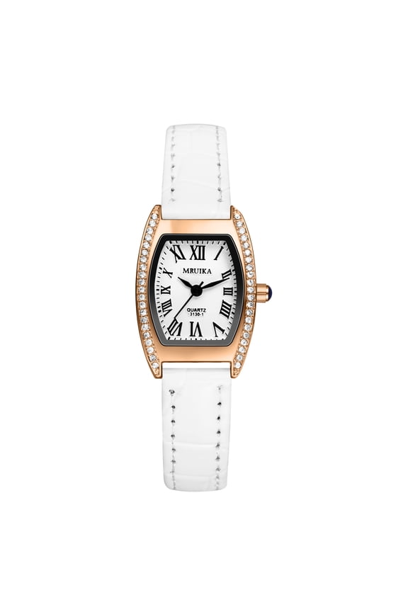 Women's Tonneau Shape Watch: Analog Quartz Watch with Roman Numeral Imitation Diamond Bezel and High-quality PU Crocodile Pattern strap
