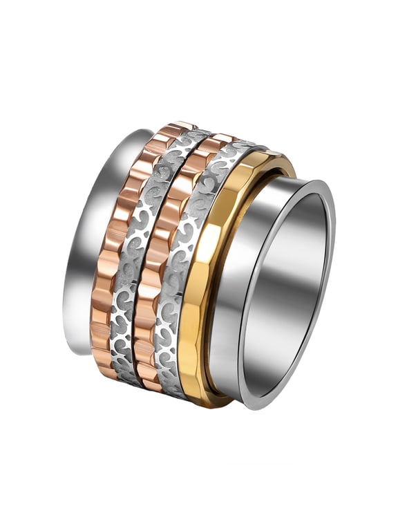 Women's Tri-Color Anxiety Relief Ring: Three-Band Spinner Fidget Ring for Stress, Daily, Gift