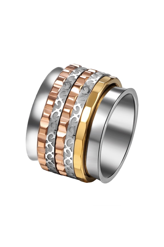 Women's Tri-Color Anxiety Relief Ring: Three-Band Spinner Fidget Ring for Stress, Daily, Gift