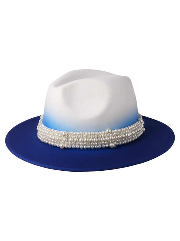 Women's Two-Tone Felt Fedora Hat: Imitation Pearl Trim Wide Brim Vintage Elegant Cap for Party WeddingDaily